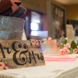 Wedding decorations with Mr. And Mrs. sign