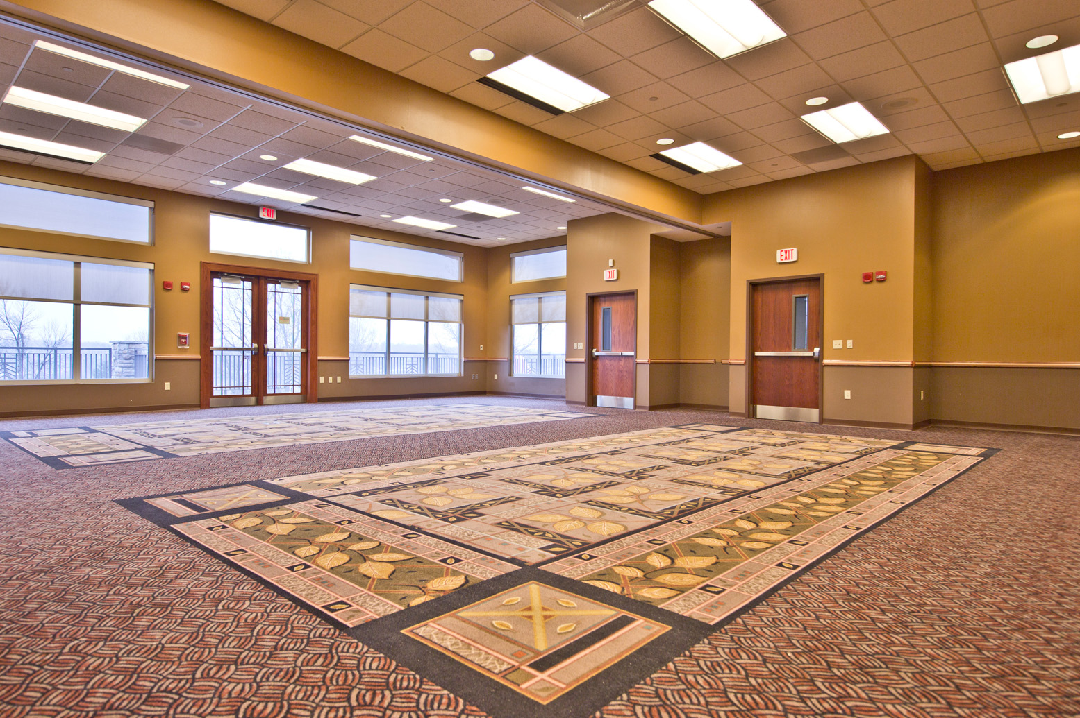 Full view of the Rotary Room and windows at Boulders Event Center